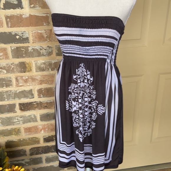 Christina Love Smocked Tube Top Dress Paisley Gray White Beaded Halter M - Picture 4 of 13